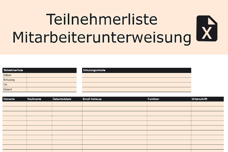Teilnehmerliste Mitarbeiterunterweisungen